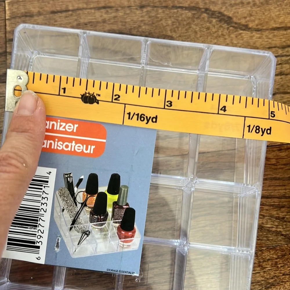 Clear plastic lucite -like cosmetics organizer